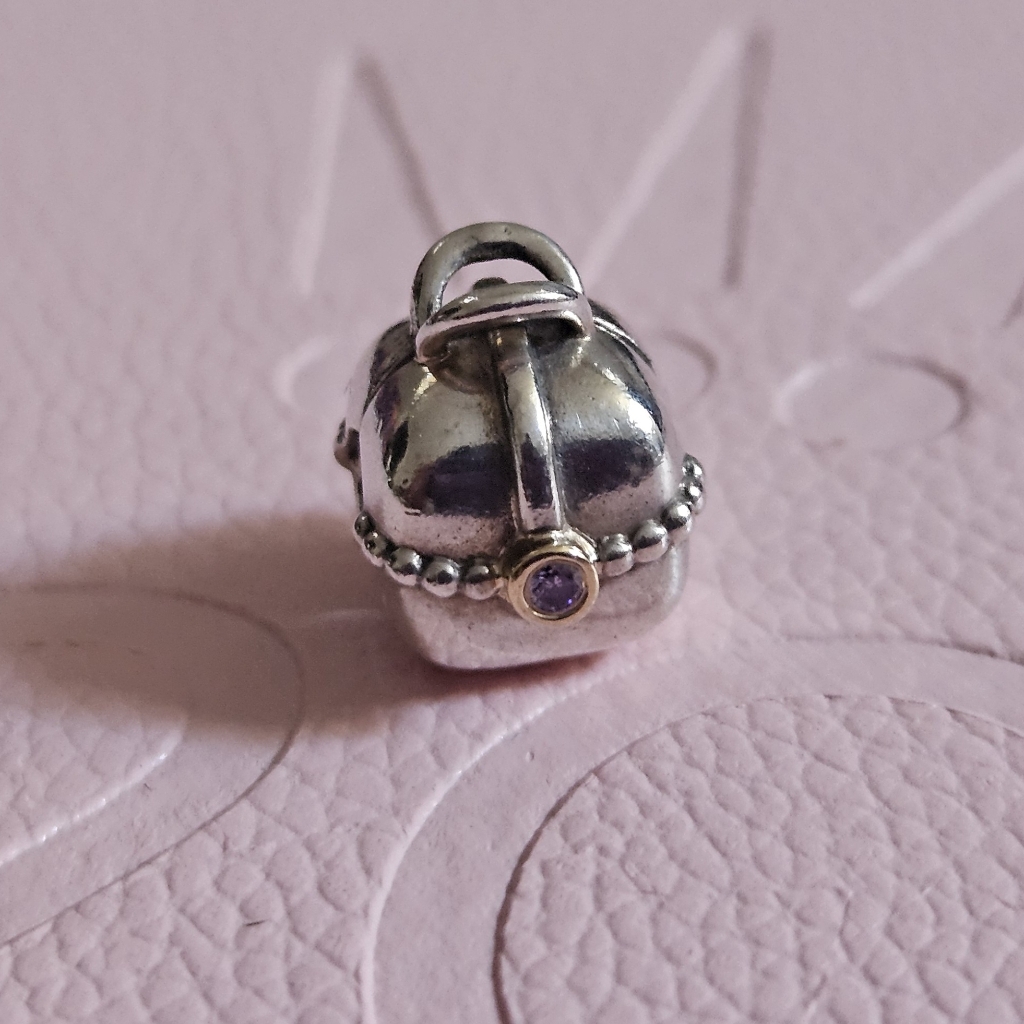 Pandora Retired Purse Silver And Gold Clip Charm With Purple Accent Stone